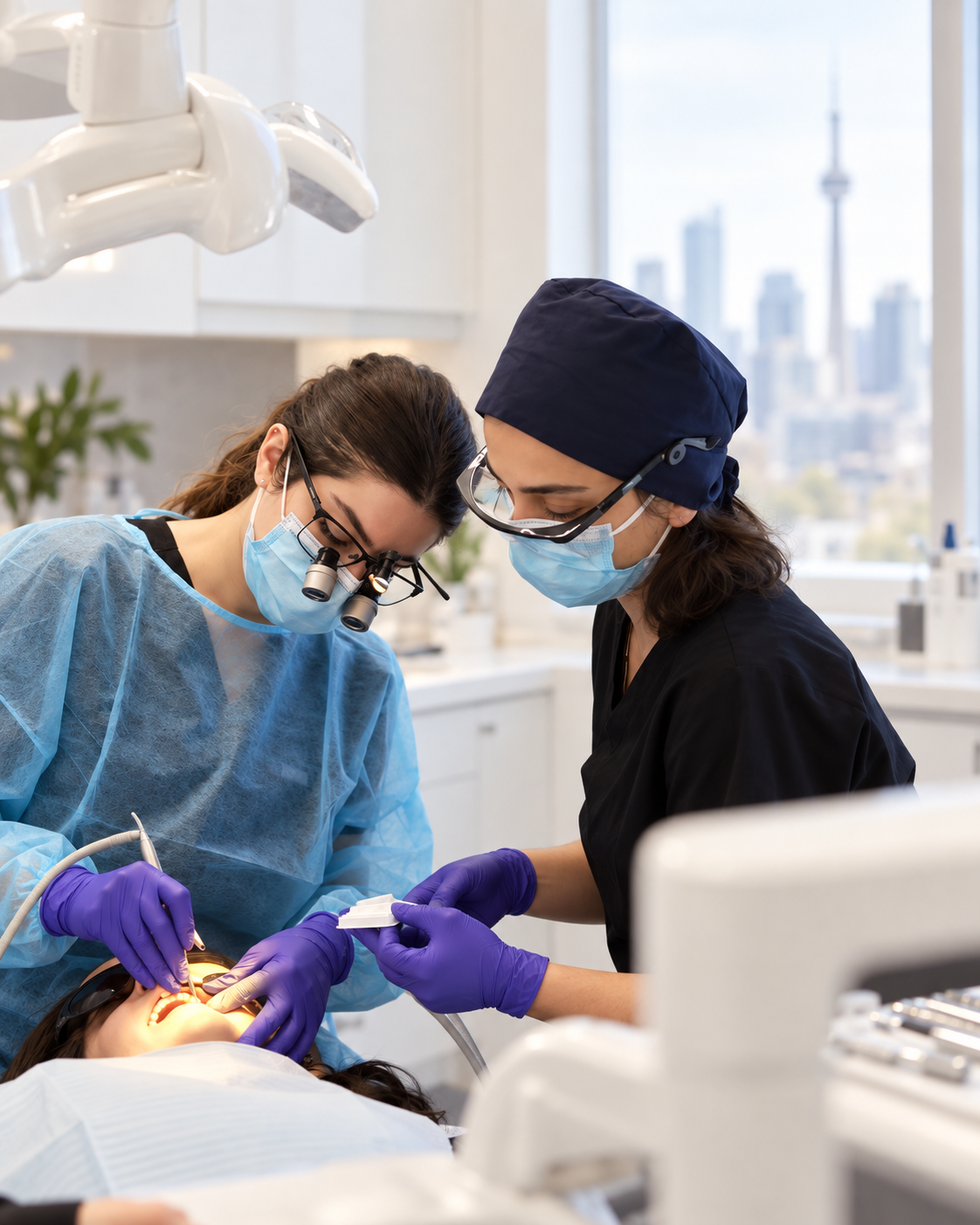 Dr. Sana providing dental care alongside a colleague