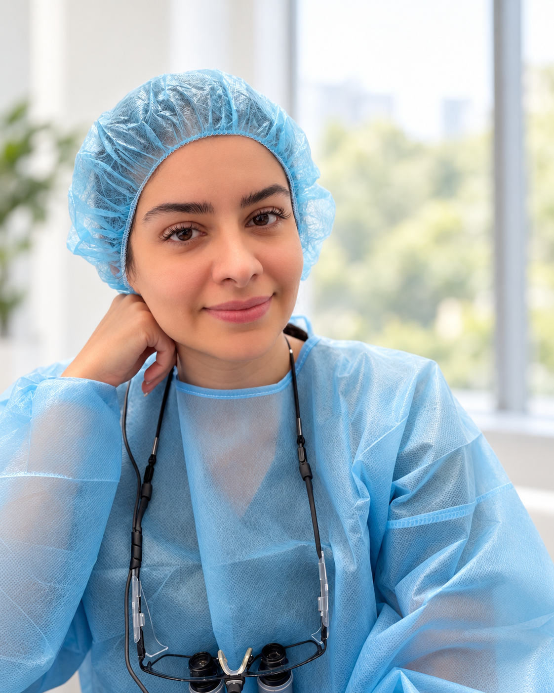 Dr. Sana in clinical protective wear between appointments